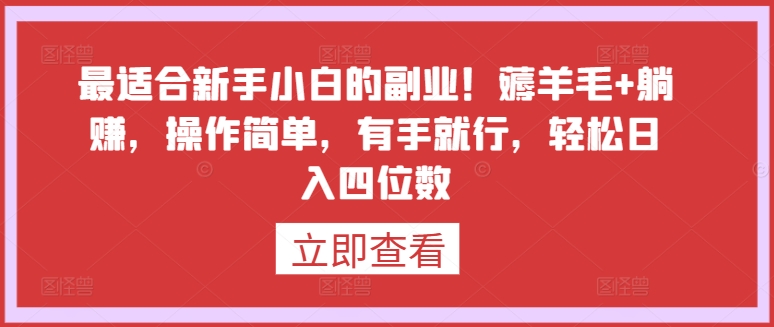 最适合新手小白的副业！薅羊毛+躺赚，操作简单，有手就行，轻松日入四位数-山河网创