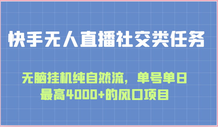 快手无人直播社交类任务：无脑挂机纯自然流，单号单日最高4000+的风口项目-山河网创