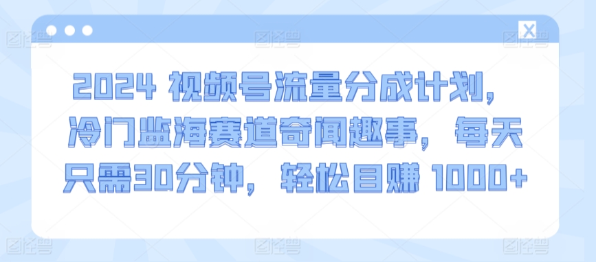 2024视频号流量分成计划，冷门监海赛道奇闻趣事，每天只需30分钟，轻松目赚 1000+-山河网创