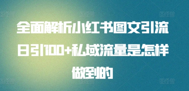 全面解析小红书图文引流日引100+私域流量是怎样做到的-山河网创