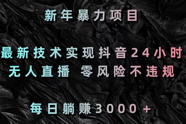 新年暴力项目，最新技术实现抖音24小时无人直播 零风险不违规 每日躺赚3000-山河网创