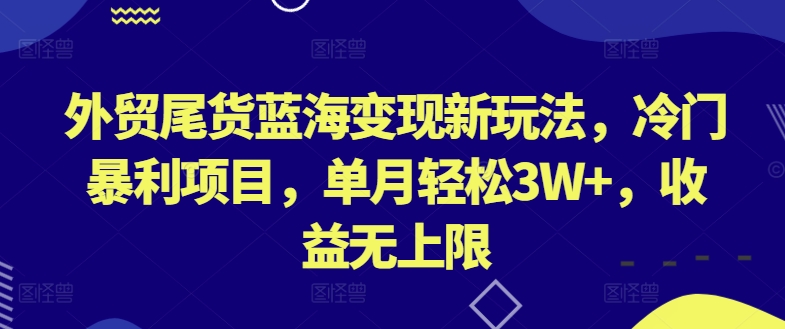 外贸尾货蓝海变现新玩法，冷门暴利项目，单月轻松3W+，收益无上限-山河网创