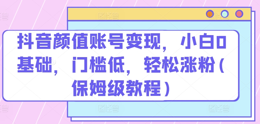 抖音颜值账号变现，小白0基础，门槛低，​轻松涨粉(保姆级教程)-山河网创