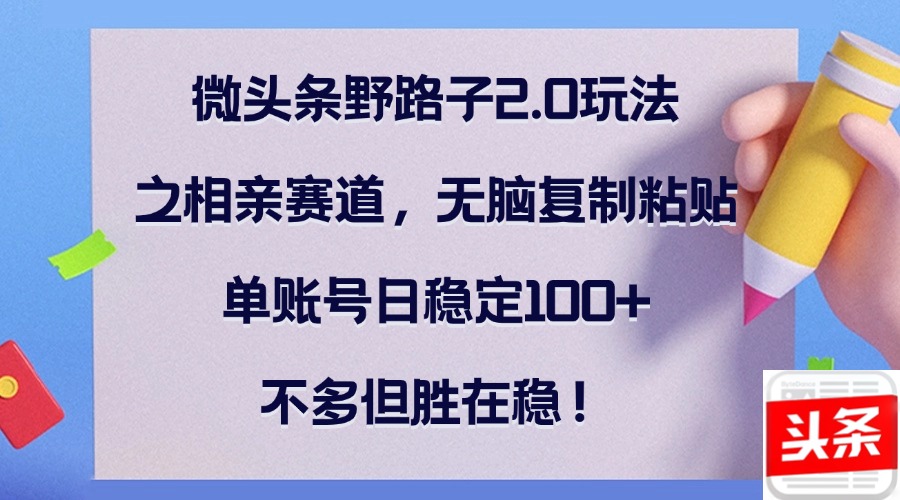 微头条野路子2.0玩法之相亲赛道，无脑复制粘贴，单账号日稳定100+，不…-山河网创