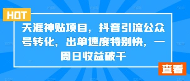 天涯神贴项目，抖音引流公众号转化，出单速度特别快，一周日收益破千-山河网创