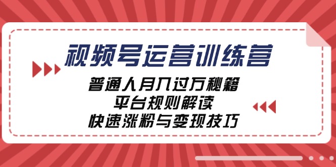 视频号运营训练营：普通人月入过万秘籍，平台规则解读，快速涨粉与变现-山河网创