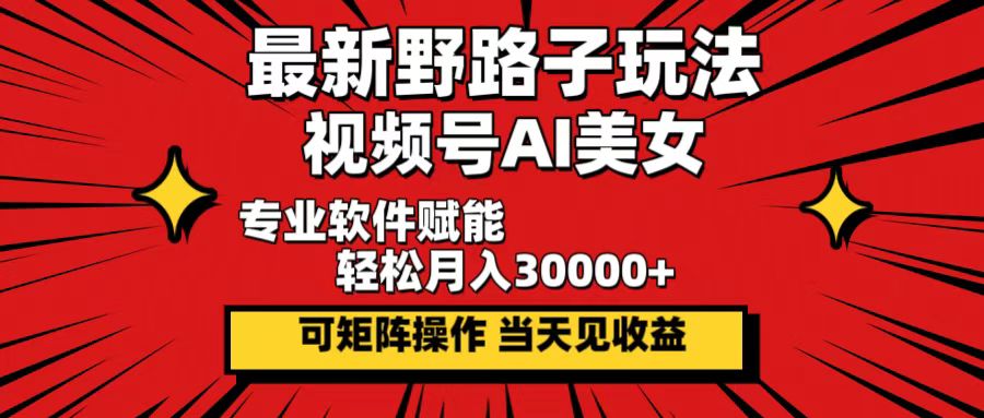 （12798期）最新野路子玩法，视频号AI美女，当天见收益，轻松月入30000＋-山河网创